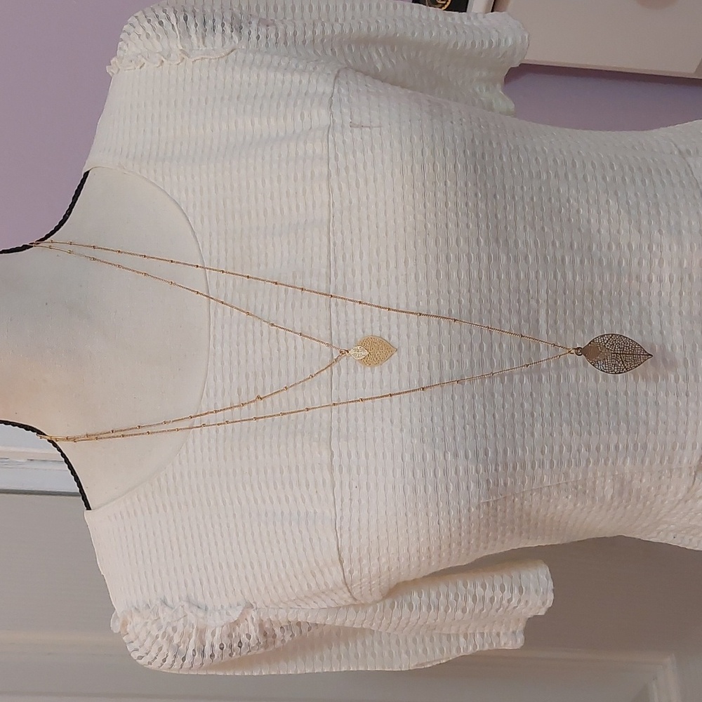 Trendy Chic Delicate Double Leaf Skeleton Pendant… - image 1